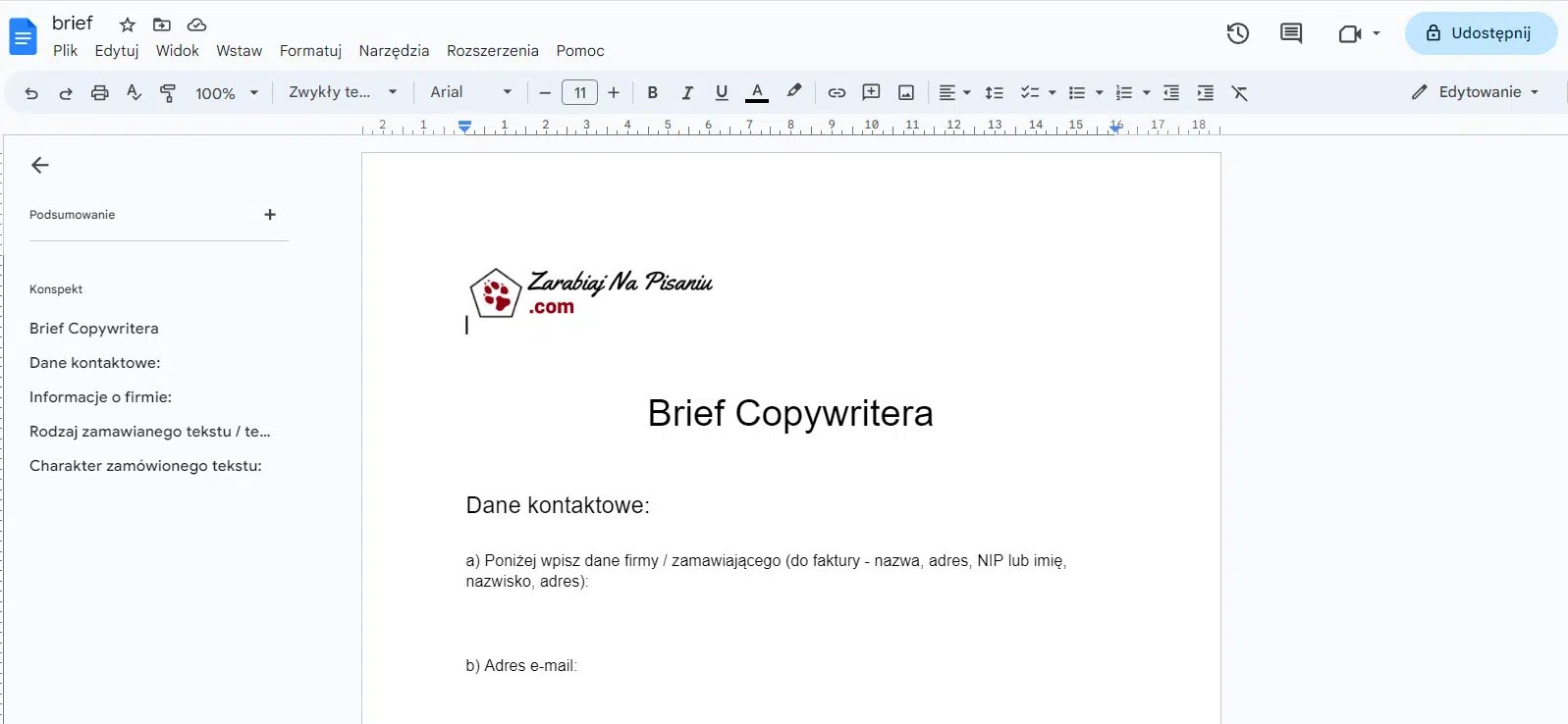 Obraz przedstawiający brief dla copywritera.